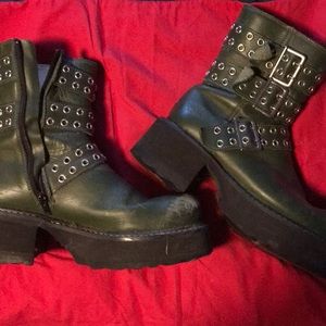 Fluevog Tank Girl leather boots moto punk tattoo